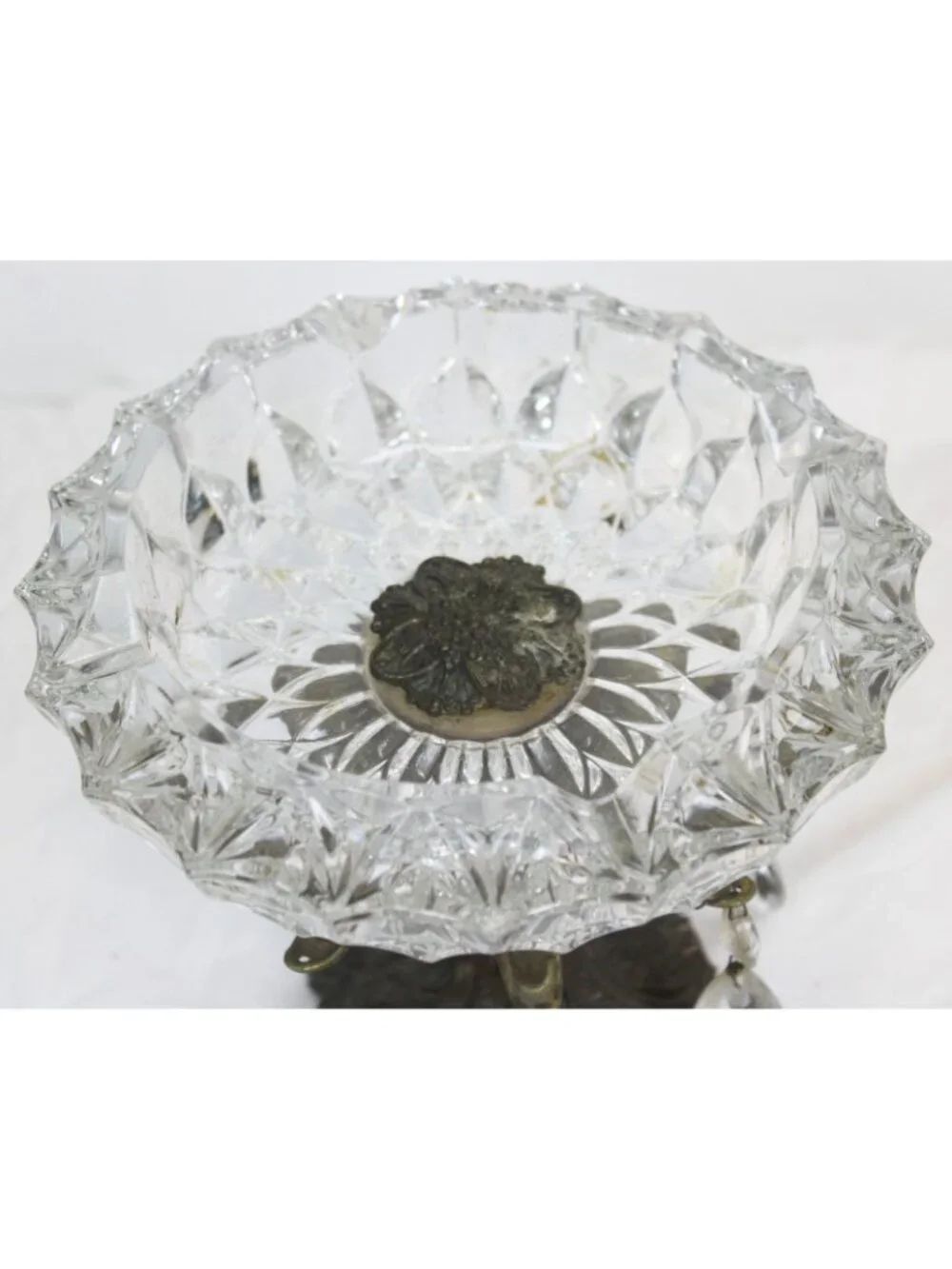 Vtg Hollywood Regency Footed Ash Tray Candy Nut Dish Compote Heavy Glass Metal